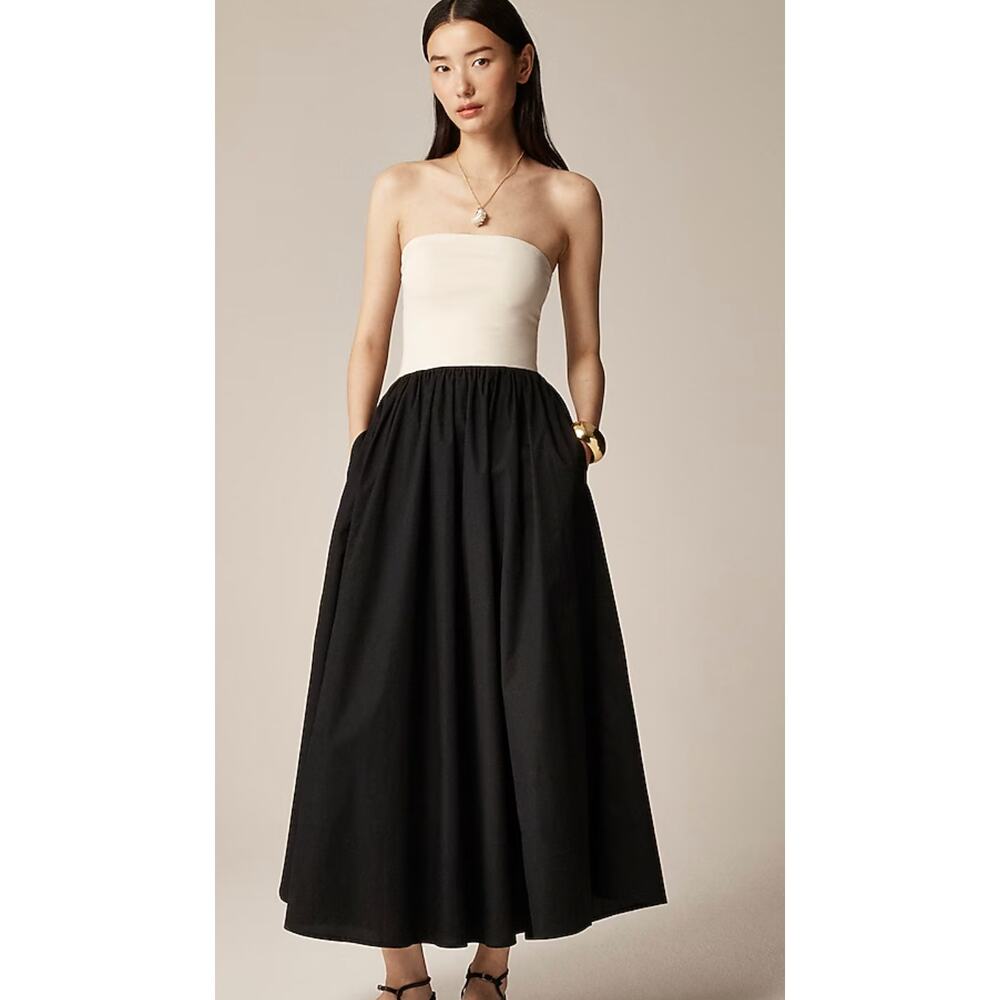 J. Crew Strapless Colorblock Mixty Dress XS NWT Black White CJ391 J.Crew